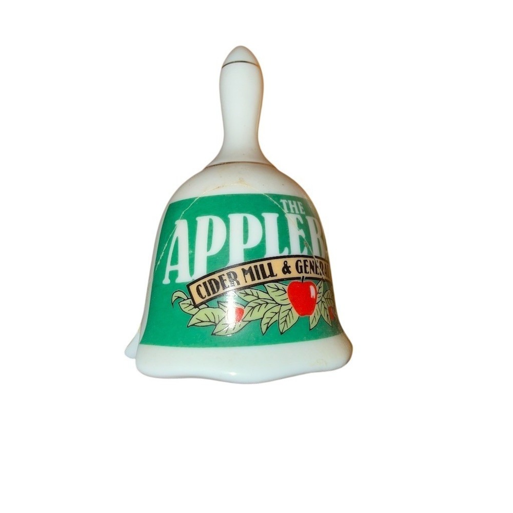Apple Cider Mill & General Store Hanging Bell Green Apple Design Ceramic cracked